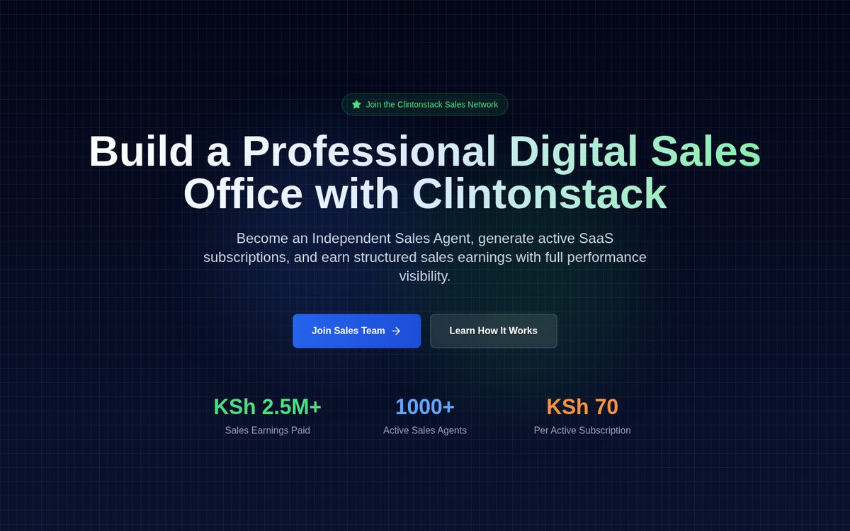 Screenshot of ClintonStack Sales Network built by ClintonStack Technologies